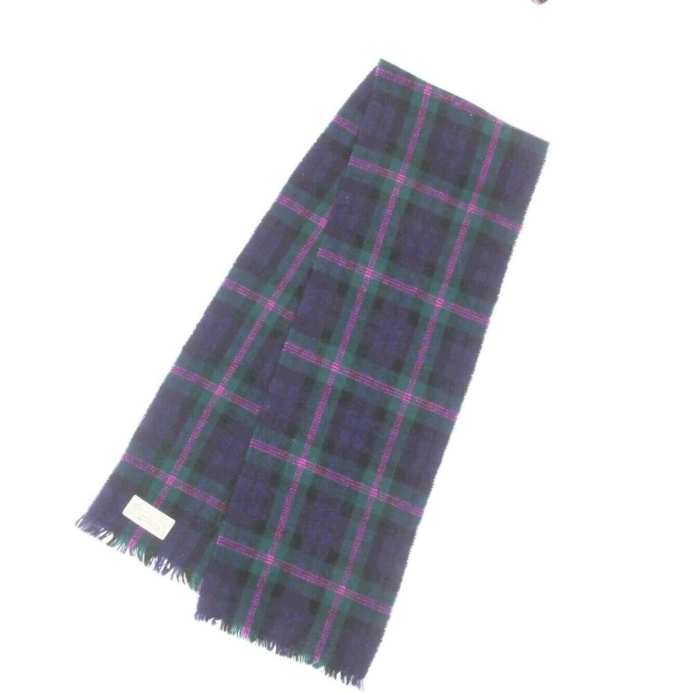 Highland Home 100% Pure New Wool Purple Green Tartan Scotland Fringe Plaid /804